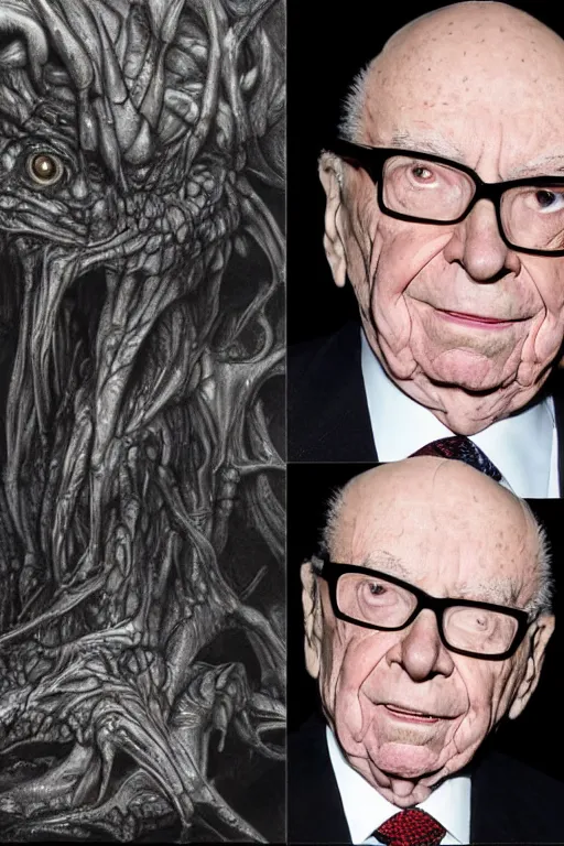 Image similar to !! rupert murdoch!! as a monster with many! eyes!, photorealistic, cinematic lighting, highly detailed, very intricate, by guillermo del toro and hr giger