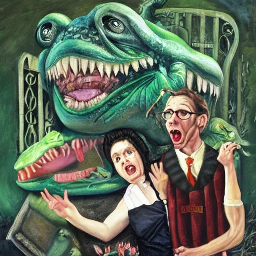 Image similar to Little Shop of Horrors as a Shakespearean tragedy, realistic oil painting