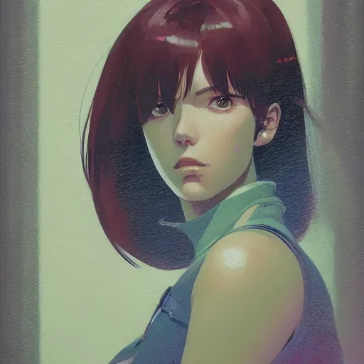 Image similar to Portrait of a cute woman, very coherent, painted by painted by James Gilleard, airbrush, art by JamesJean and fine details. Anime. realistic shaded lighting poster by Ilya Kuvshinov katsuhiro otomo ghost-in-the-shell, magali villeneuve, artgerm, Jeremy Lipkin and Michael Garmash and Rob Rey