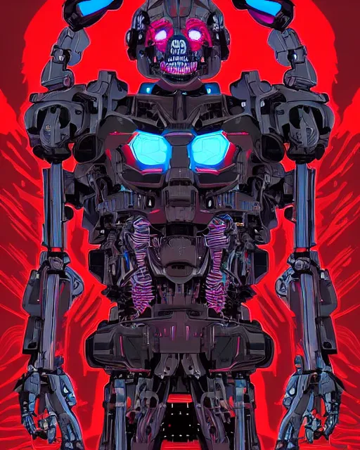 Prompt: a portrat of an immortal mecha cyber skeleton with glowing red eyes, digital art by dan mumford and Derek Riggs, trending on artstationhq