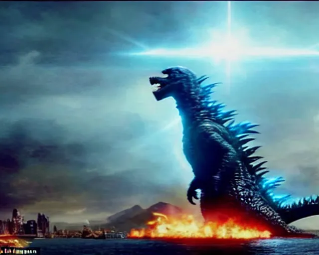 Prompt: godzilla as a chihuahua in a Godzilla: King of the Monsters still film directed by Christopher Nolan, shooting beams from its mouth and toppling over cities, epic action scene