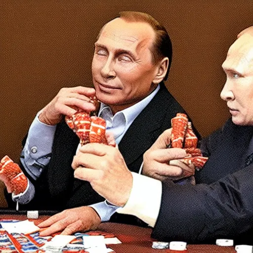 Image similar to a photo of Berlusconi play poker with Putin