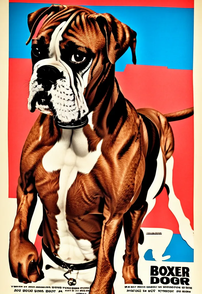 Image similar to boxer as boxer dog, anatomically correct, style of american 6 0's poster