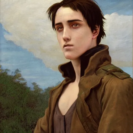 Image similar to a portrait of EREN YEAGER in the style of The Fallen Angel (1847) painting by Alexandre Cabanel