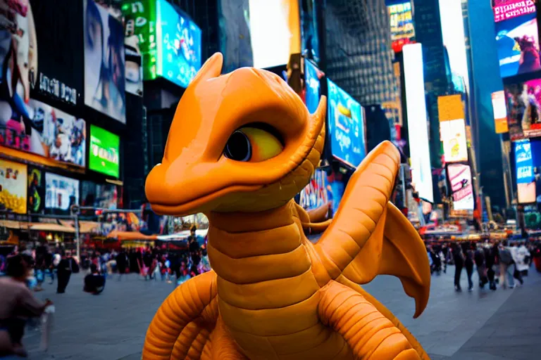 Prompt: closeup potrait of dragonite in times square, natural light, sharp, detailed face, magazine, press, photo, Steve McCurry, David Lazar, Canon, Nikon, focus