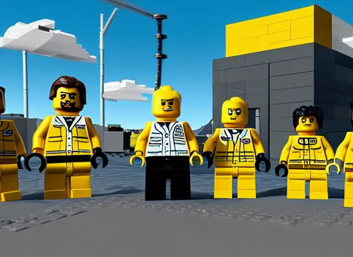 Image similar to film still of breaking bad as a lego movie, 4 k