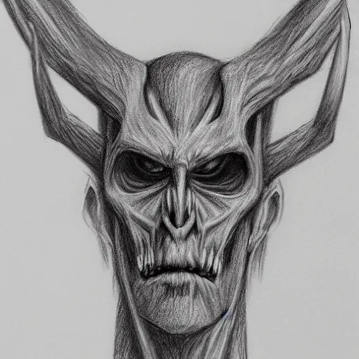 Image similar to a pencil sketch portrait of a Wendigo