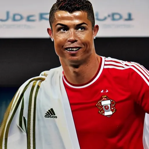 Image similar to Ronaldo wearing omani dishdasha