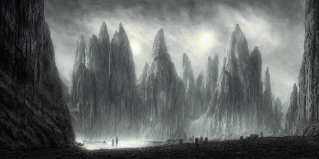 Image similar to Inside Isengard Caverns, evening, detailed matte painting, cinematic, Alan Lee, Artstation