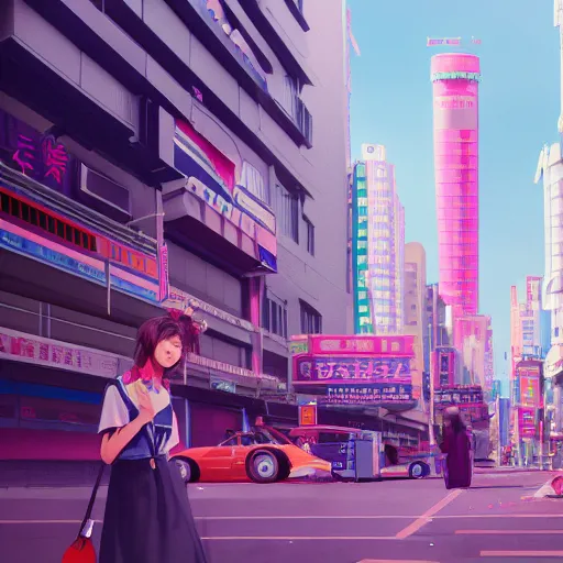 Image similar to 1 9 8 0 s japanese girl in a city pop city, hyper detailed, 8 k, trending, in artstation, digital painting, studio quality, cryengine, character design, smooth, sharp focus