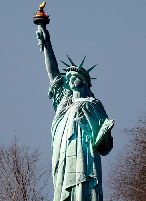 Image similar to the statue of liberty is finally free and destroying marley