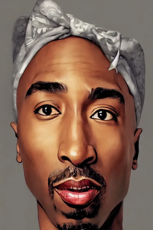 Prompt: Tupac, illustrated in whimsical style, Illustration by Norman Rockwell, artgerm, loish, oil painting,