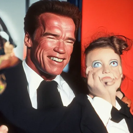 Image similar to arnold schwarzenegger in a catgirl dress, photograph, instagram