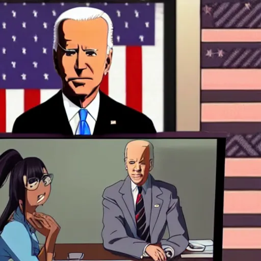 Prompt: joe biden watching anime in the whitehouse, photo, realistic, detailed