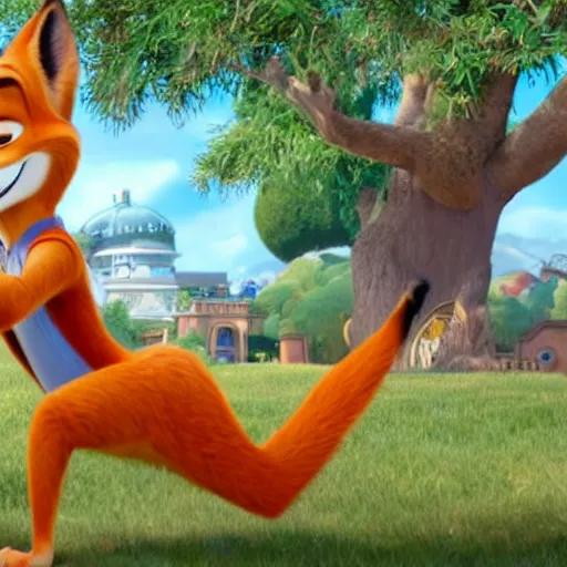 Image similar to nick wilde from zootopia with the body of madonna