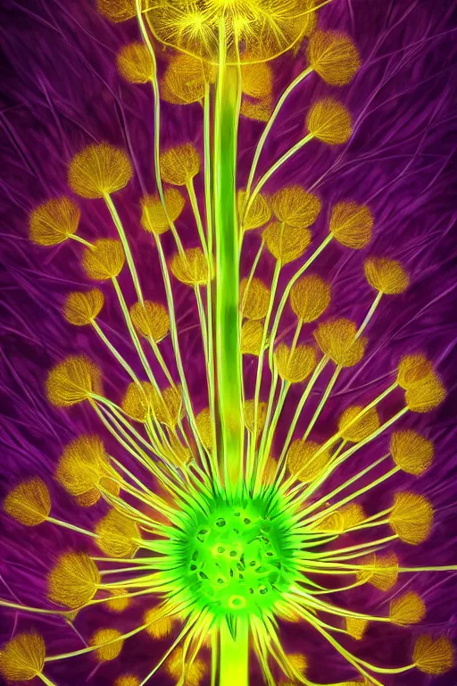 Image similar to glowing dandelion plant monster, amber eyes, highly detailed, digital art, sharp focus, ambient lighting, autumn, trending on art station, anime art style