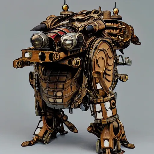 Prompt: a rampaging ashigaru steampunk - inspired mecha boar of bamboo, laquer and steel by brian froud and greg rutkowski