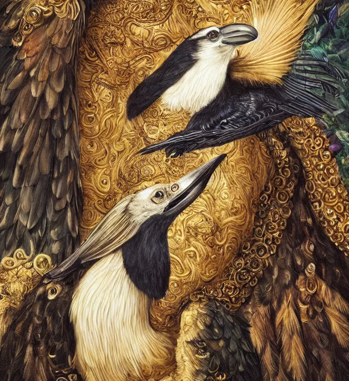 Image similar to a breathtakingly stunningly beautifully highly detailed animal portrait of a majestic raven, ornately framed, by rosetti and devinci and michael cheval and sidney cooper and turner, 4 k