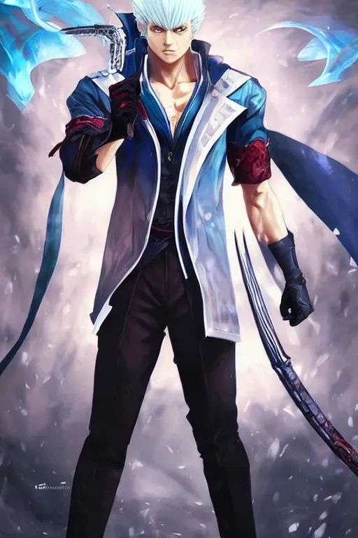 beautiful anime art of Vergil from devil may cry by, Stable Diffusion