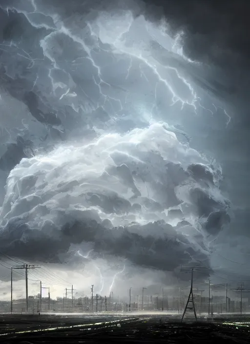 Image similar to a huge stormcloud made of electric waste concept art, dystopic, unreal, cineastic