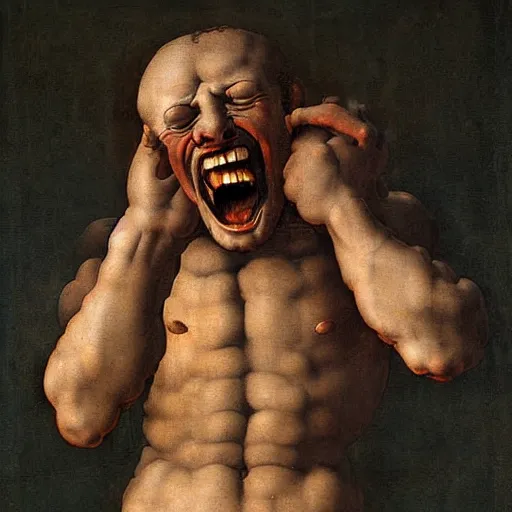 Image similar to screaming man, high detail painting by michelangelo