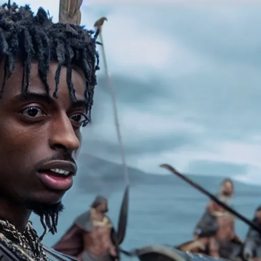 Image similar to playboi carti in vikings 4 k the detailed super realistic