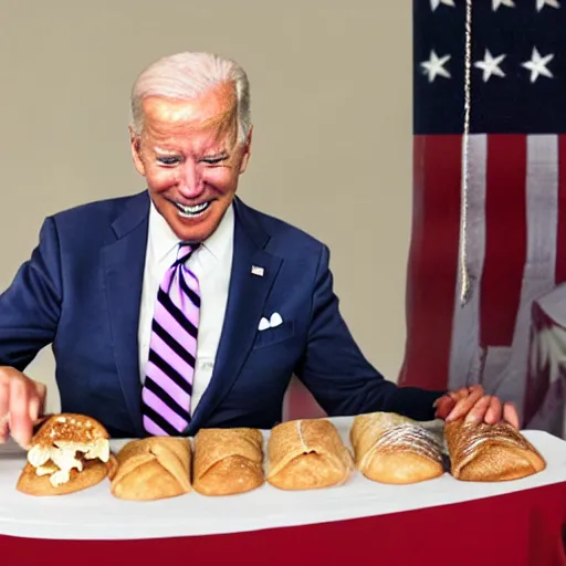 Image similar to joe biden cutting open a canoli, artistic vision, sacred, color restoration