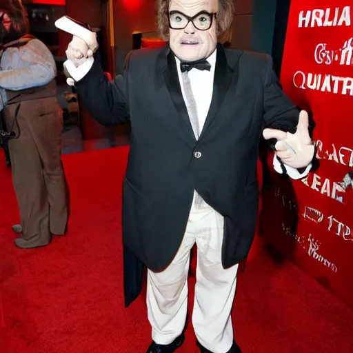 Image similar to jack black dressed as and pretending to be larry king