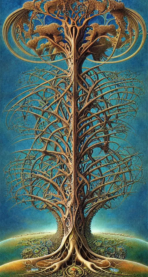 Image similar to tree of life by roger dean and andrew ferez, art forms of nature by ernst haeckel, divine chaos engine, symbolist, visionary, art nouveau, botanical fractal structures, organic, detailed, realistic, surreality