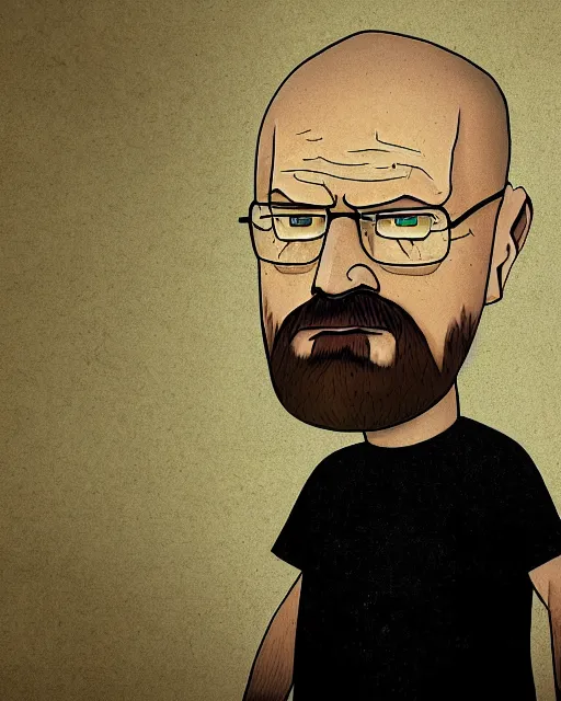 Image similar to portrait of walter white in the style of justin roiland. heisenberg from breaking bad. cinematic lighting. style of rick & morty. photographic, photography. by justin roiland