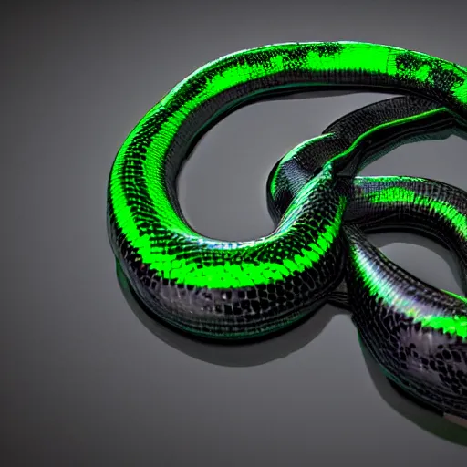 Prompt: a green and black robot similar to a snake, octane render, 3D
