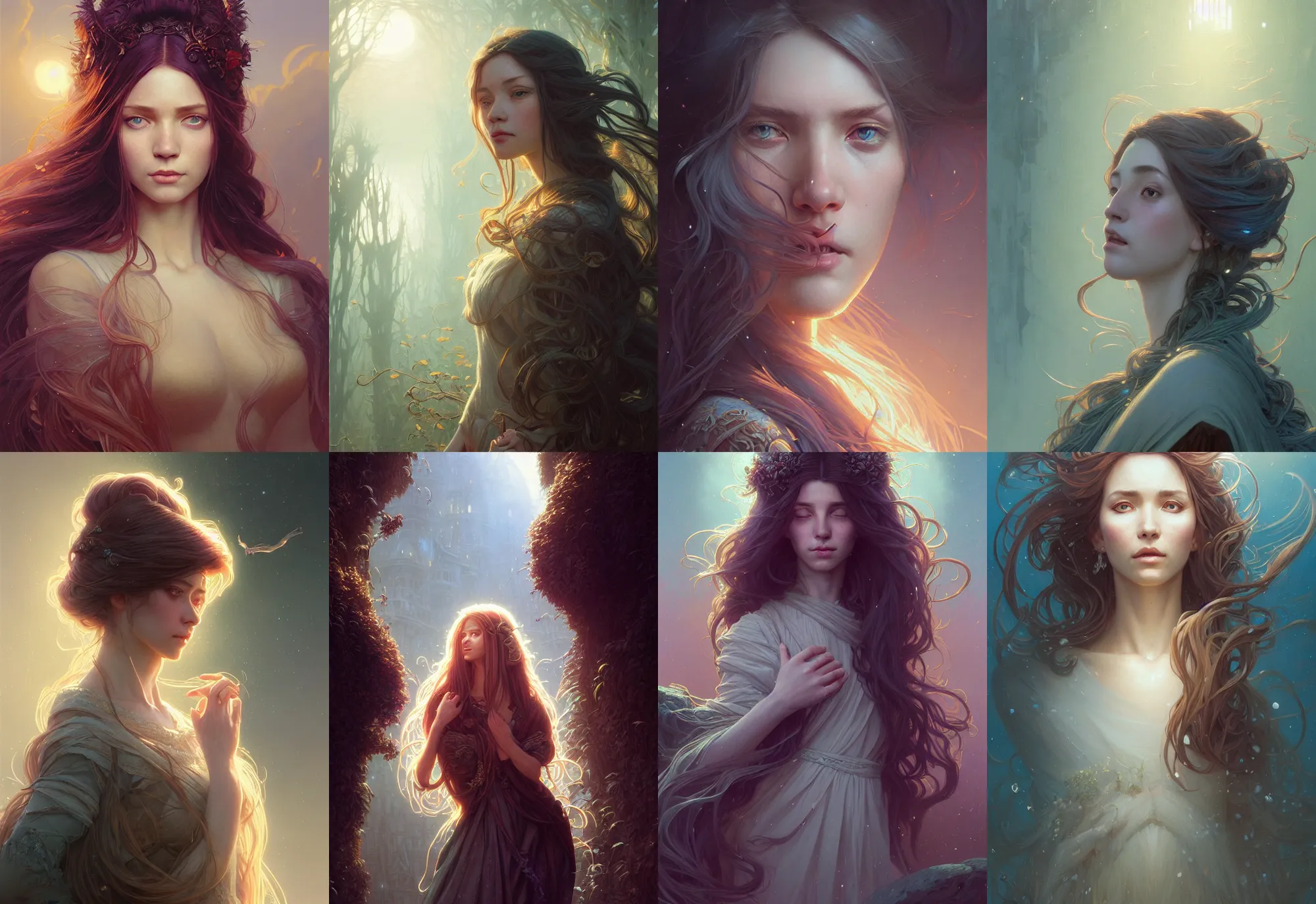 Image similar to highly detailed portrait of a woman with long hairs, stephen bliss, unreal engine, fantasy art by greg rutkowski, loish, rhads, ferdinand knab, makoto shinkai and lois van baarle, ilya kuvshinov, rossdraws, tom bagshaw, alphonse mucha, global illumination, radiant light, detailed and intricate environment