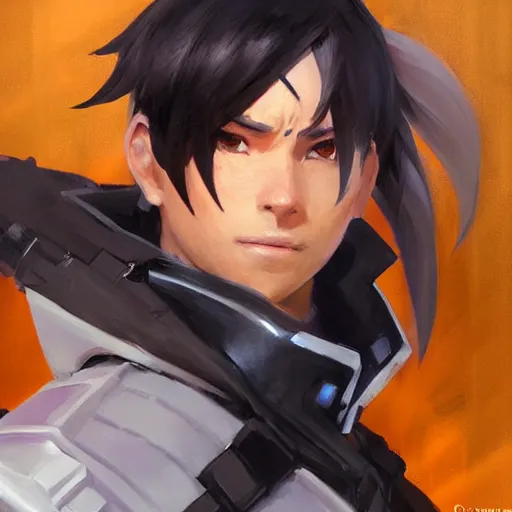 Image similar to greg manchess portrait painting of kirito as overwatch character, medium shot, asymmetrical, profile picture, organic painting, sunny day, matte painting, bold shapes, hard edges, street art, trending on artstation, by huang guangjian and gil elvgren and sachin teng