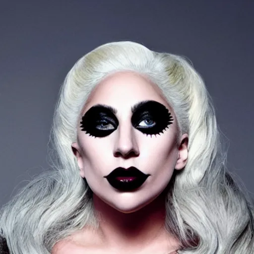 Image similar to Lady Gaga posing for a makeup shoot wearing geometric makeup, dramatic lighting