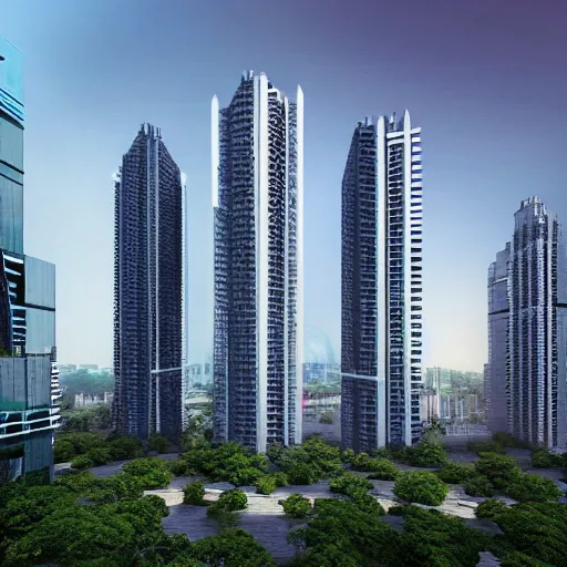 Image similar to realistic building, monster, shenzhen, wide landscape