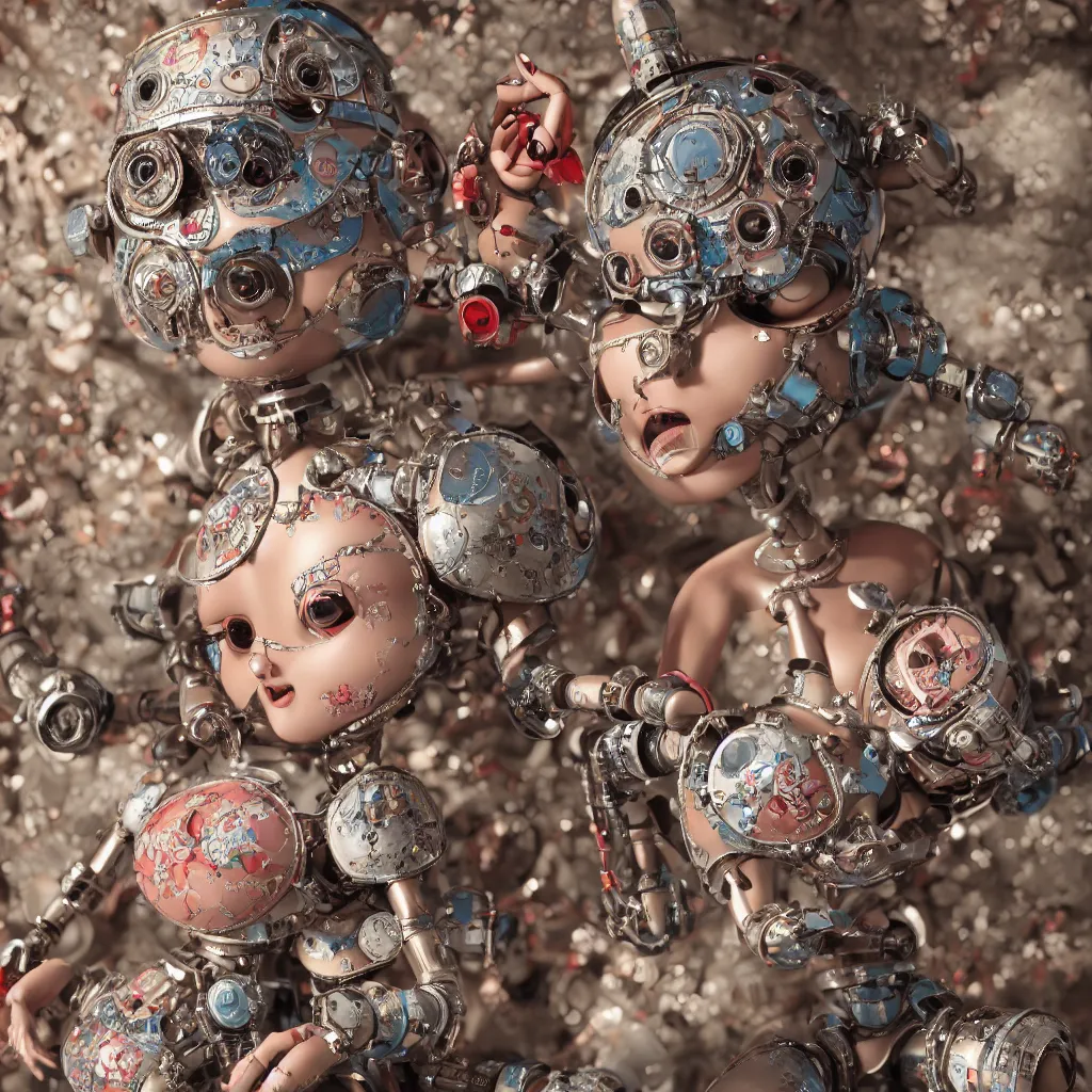 Image similar to closeup portrait of tin toy robot bikini girl trap, depth of field, zeiss lens, detailed, symmetrical, centered, fashion photoshoot, by nicoletta ceccoli, mark ryden, lostfish, breathtaking, 8 k resolution, extremely detailed, beautiful, establishing shot, artistic, hyperrealistic, octane render
