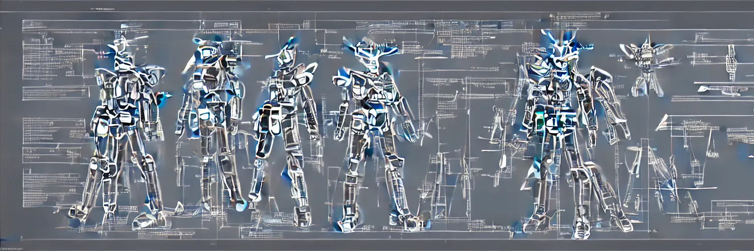 Image similar to highly detailed schematic, technical drawing, GUNDAM frame, parts, annotations