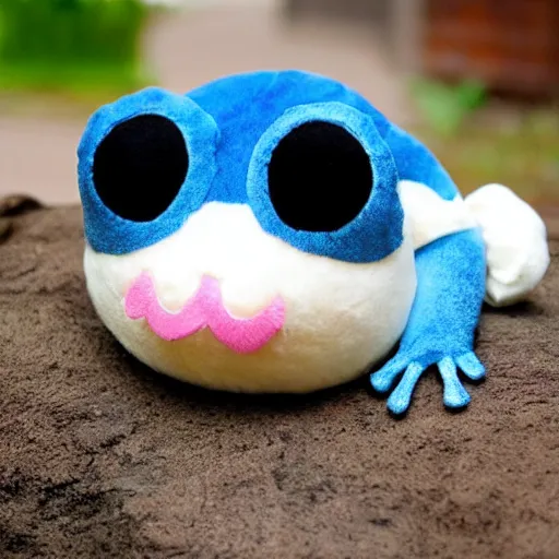 Image similar to cute fluffy plushie frog, cutecore, kawaii, stuffed animal photography,