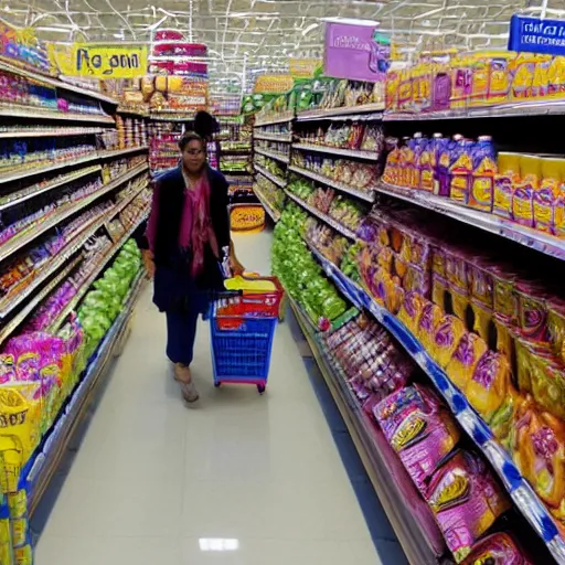 Image similar to hindu gods do their grocery shopping at walmart