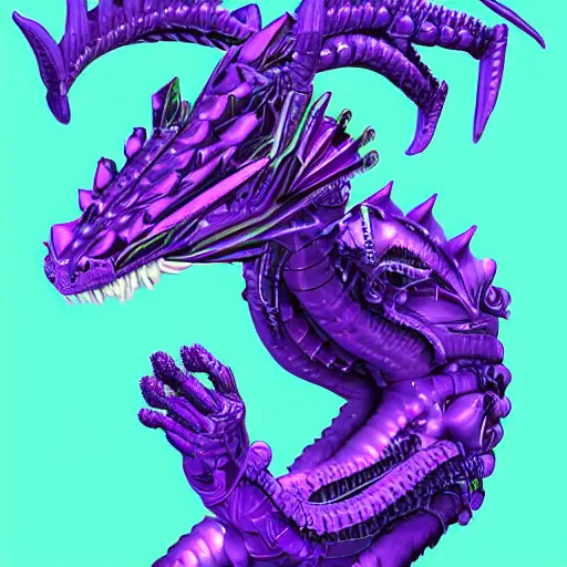 Prompt: purple robototechnic dragon with ai instead of brains, digital art