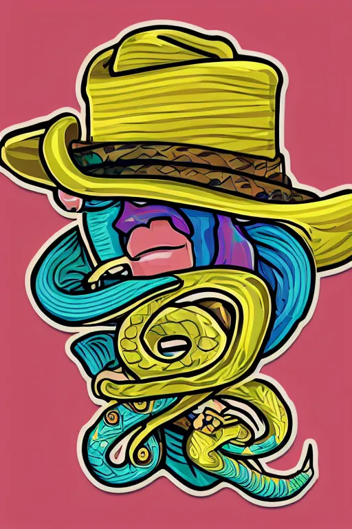 Image similar to A portrait of a snake cowboy, sticker, colorful, illustration, highly detailed, smooth and clean vector curves, no jagged lines, vector art, smooth