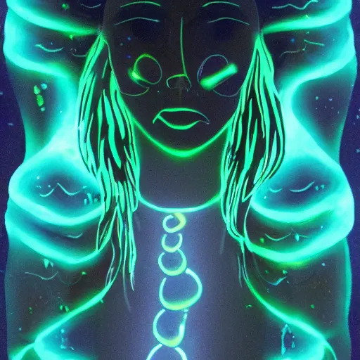 Image similar to a bioluminescent goddess