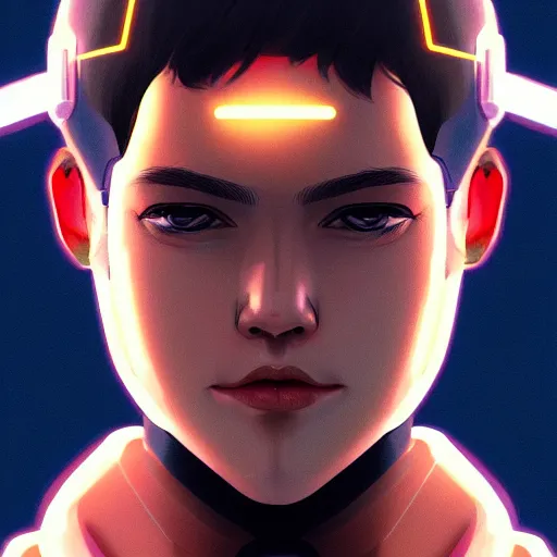 Image similar to portrait of cool boy with robot body by artgerm and ilya kuvshinov, close up, portrait, cinematic, elegant, artstation, intricate, highly detailed, digital painting, artstation, concept art, sharp focus, illustration, cyberpunk, cgsociety, 8 k