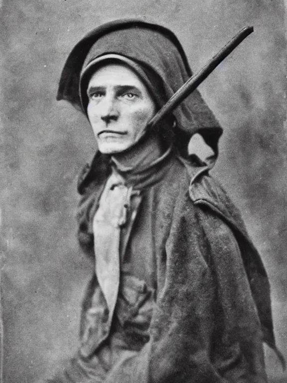 Image similar to portrait of grim reaper, ww1 photo, grainy, high detail, high resolution,