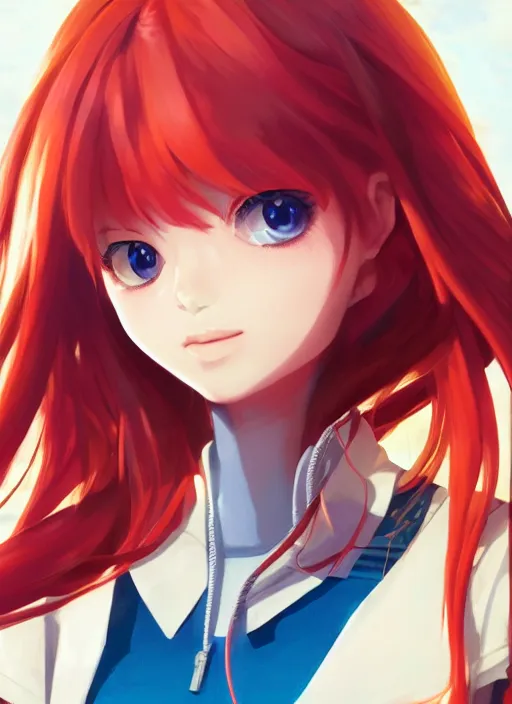 Image similar to highly detailed portrait of asuka langley soryu, stephen bliss, unreal engine, loish, rhads, makoto shinkai and lois van baarle, ilya kuvshinov, global illumination, radiant light, detailed and intricate environment