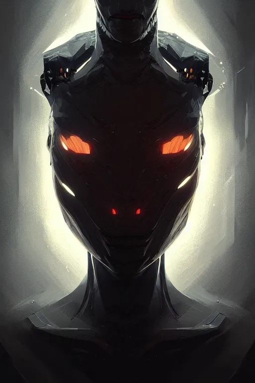 Image similar to professional concept art portrait of a predatory robotic species in a dark room by artgerm and greg rutkowski. an intricate, elegant, highly detailed digital painting, concept art, smooth, sharp focus, illustration, in the style of cam sykes, wayne barloweigor, kieryluk.