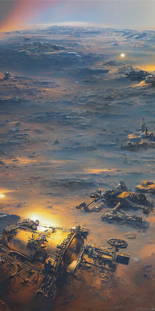 Prompt: a beautiful painting of a mars base by john berkey, backlight, architectural planning, future technology, high detail, 8 k.