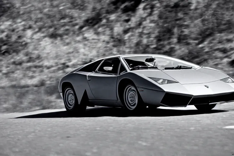 Image similar to Lamborghini LP400, movie still, speed, cinematic Eastman 5384 film