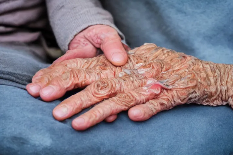 Image similar to close up shot of oily elderly hands