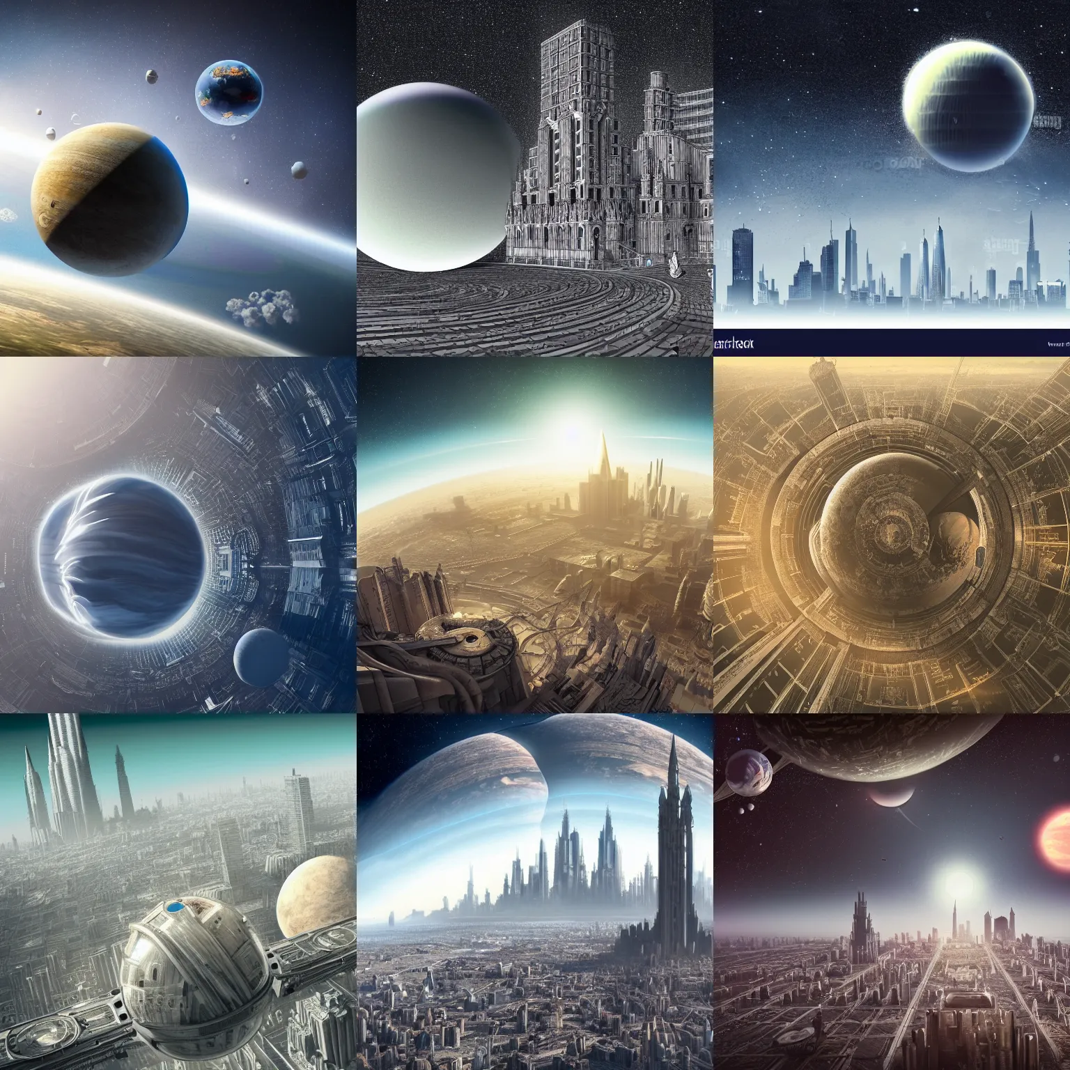 Prompt: orbital perspective of a planet with a building and city on it so large as to protrude from the planet atmosphere, epic, vast, gothic, space scene, beautiful, rich, intricate detail, realistic, gargantuan